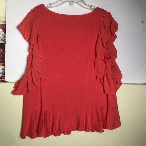Vince Camuto Butterfly Flutter Sleeves Top Ruffle Fairy Red Tee Shirt Stretch L - Picture 3 of 12